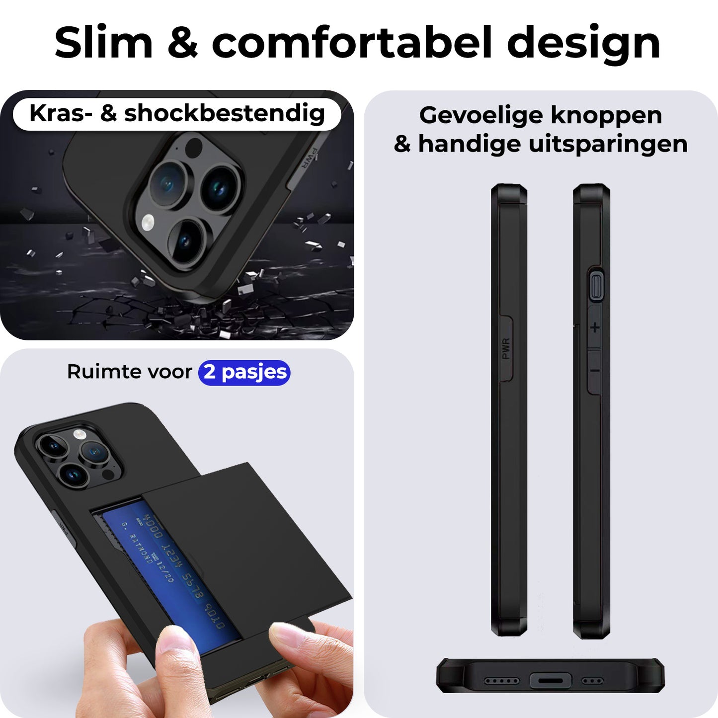 iPhone 15 Pro Max Hard Case Met Pashouder - Zwart