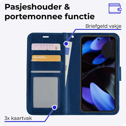 Google Pixel 10 Pro XL Hoesje Bookcase Cover met Kaarthouder - Donkerblauw