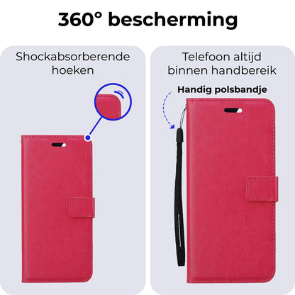 Samsung A55 Hoesje Bookcase Cover met Kaarthouder - Donkerroze