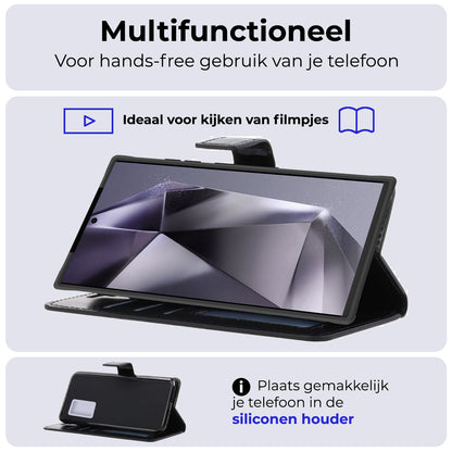 Samsung S24 Ultra Hoesje Bookcase Cover met Kaarthouder - Zwart