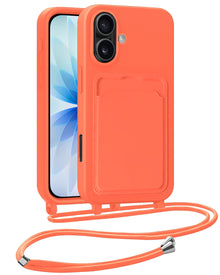 iPhone 17 Hoesje Met Telefoonkoord en Pasjeshouder Siliconen - Papaya