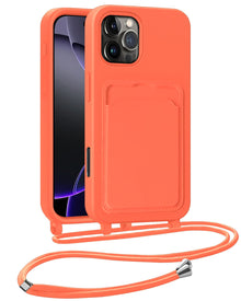 iPhone 16 Pro Hoesje Met Telefoonkoord en Pasjeshouder Siliconen - Papaya