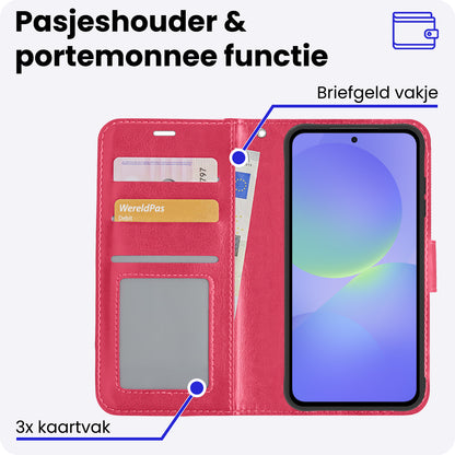 Samsung A36 Hoesje Bookcase Cover met Kaarthouder - Donkerroze