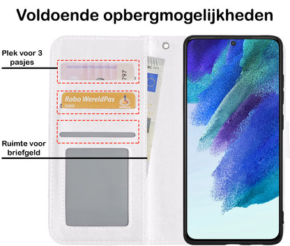 Samsung S21 FE Hoesje Bookcase Cover met Kaarthouder - Wit