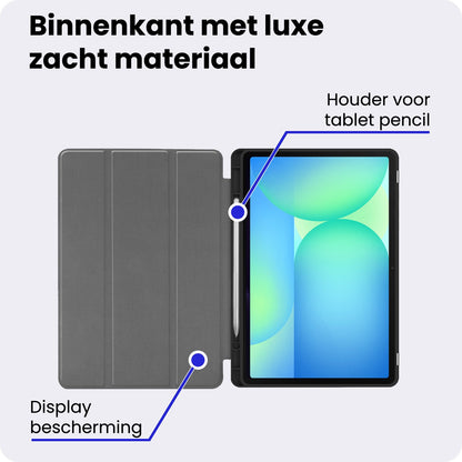 Samsung Galaxy Tab S10 Lite Trifold Bookcase Hoes met Penhouder voor S Pen - Grijs