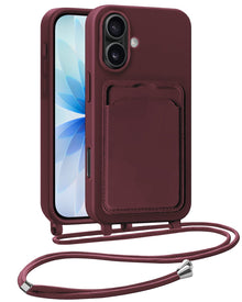 iPhone 17 Hoesje Met Telefoonkoord en Pasjeshouder Siliconen - Aubergine