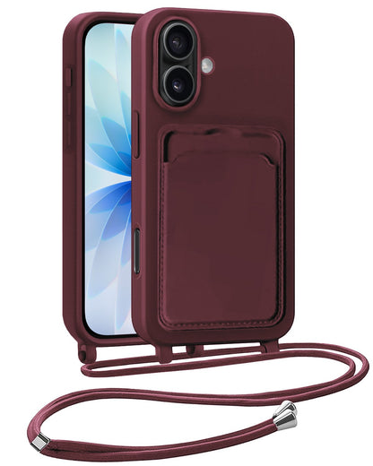 iPhone 17 Hoesje Met Telefoonkoord en Pasjeshouder Siliconen - Aubergine