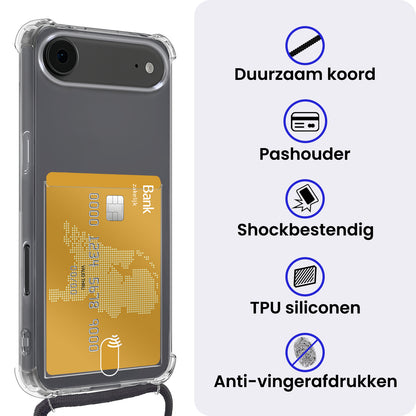 iPhone Air Hoesje Kaarthouder met Koord Backcover Shockproof - Transparant
