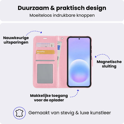 Samsung A57 Hoesje Bookcase Cover met Kaarthouder - Lichtroze
