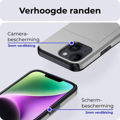 iPhone 14 Plus Hoesje Kaarthouder Hard Case Shockproof - Grijs