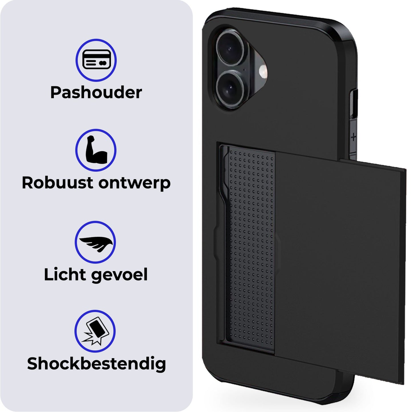 iPhone 16 Plus Hard Case Met Pashouder - Zwart