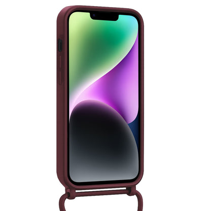 iPhone 14 Hoesje Met Telefoonkoord en Pasjeshouder Siliconen - Aubergine