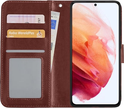 Samsung S21 Hoesje Bookcase Cover met Kaarthouder - Bruin
