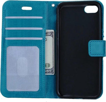 iPhone SE 2020 Hoesje Bookcase Cover met Kaarthouder - Turquoise