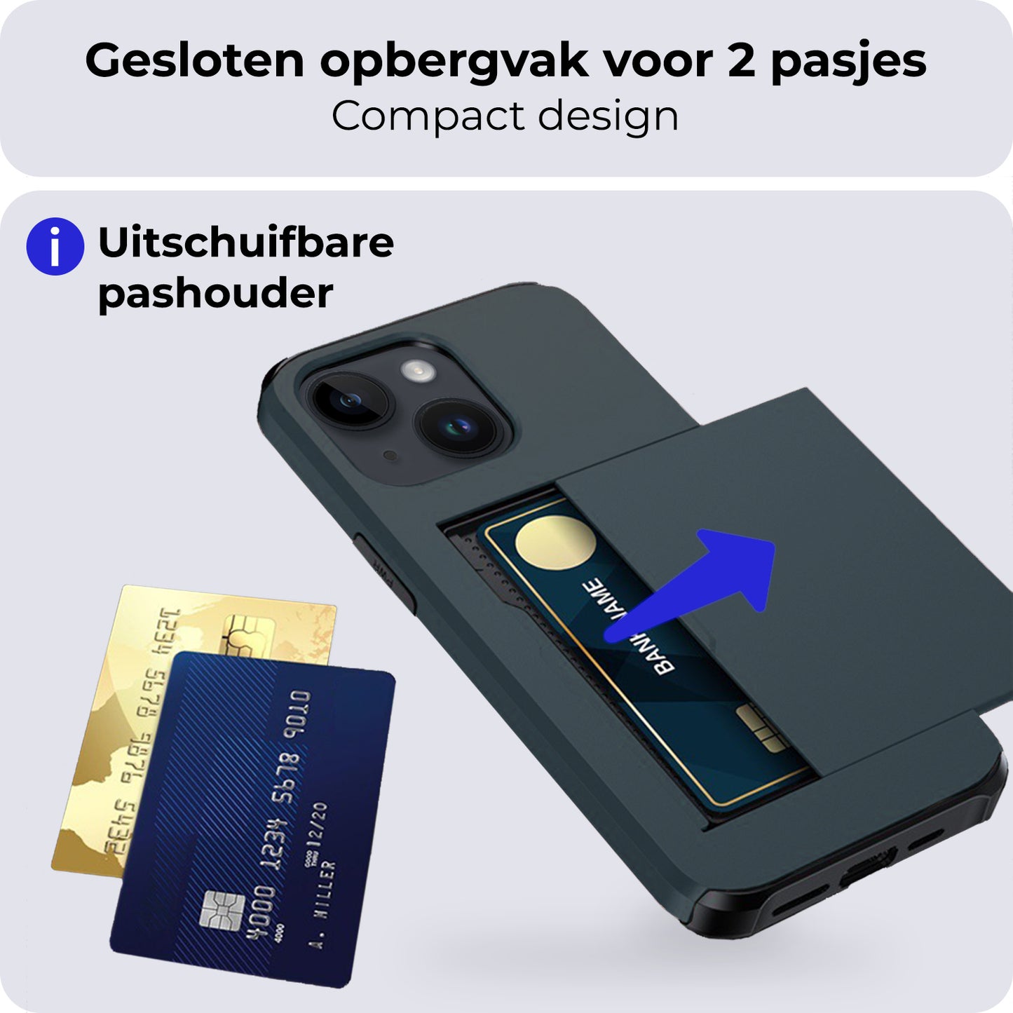 iPhone 14 Plus Hard Case Met Pashouder - Donkerblauw