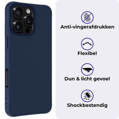 iPhone 16 Pro Hoesje Siliconen Backcover Lichtgewicht - Donkerblauw