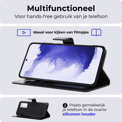 Samsung S22 Hoesje Bookcase Cover Uitneembaar - Zwart