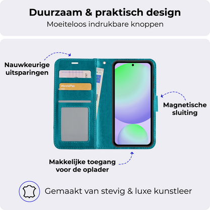Samsung S24 FE Hoesje Bookcase Cover met Kaarthouder - Turquoise