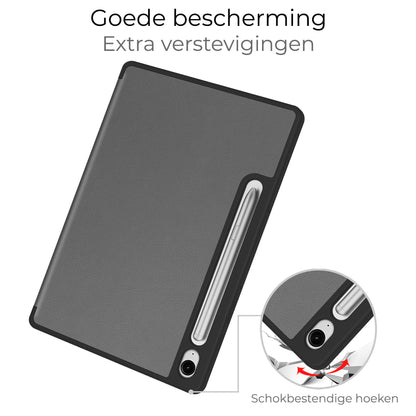 Samsung Galaxy Tab S9 FE Trifold Bookcase Hoes met Penhouder voor S Pen - Grijs
