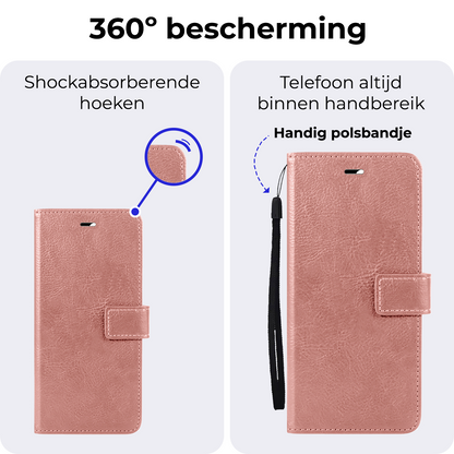 Samsung A16 Hoesje Bookcase Cover met Kaarthouder - Rosé goud