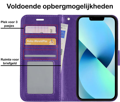 iPhone 13 Pro Max Hoesje Bookcase Cover met Kaarthouder - Paars