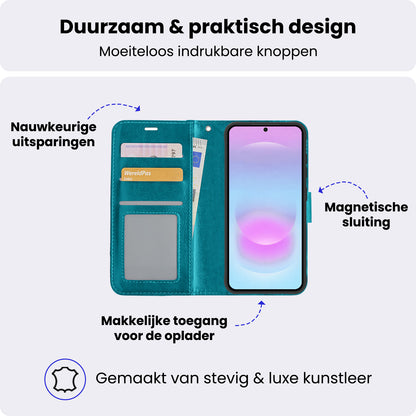Samsung A37 Hoesje Bookcase Cover met Kaarthouder - Turquoise