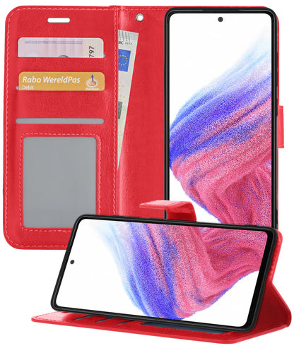 Samsung A53 Hoesje Bookcase Cover met Kaarthouder - Rood