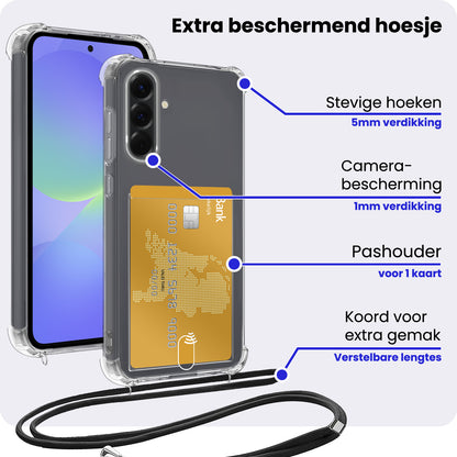 Samsung A36 Hoesje Kaarthouder met Koord Backcover Shockproof - Transparant