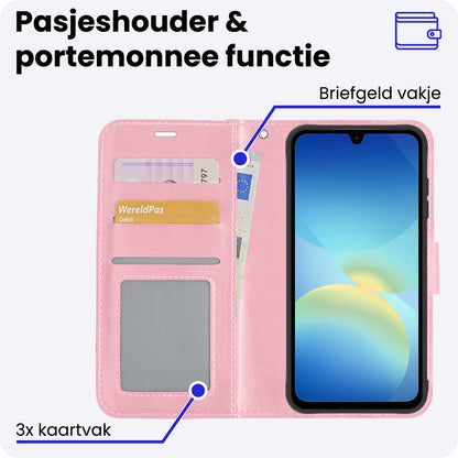 Samsung A26 Hoesje Bookcase Cover met Kaarthouder - Lichtroze