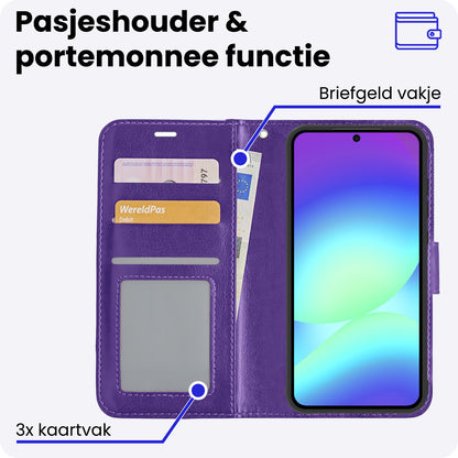 Samsung A56 Hoesje Bookcase Cover met Kaarthouder - Paars