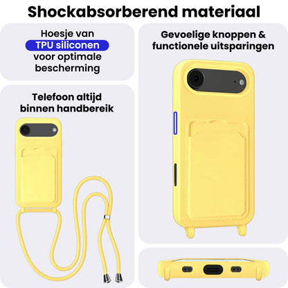iPhone Air Hoesje Met Telefoonkoord en Pasjeshouder Siliconen - Geel