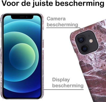 iPhone 12 Hoesje Marmer Hard Case Cover - Rood