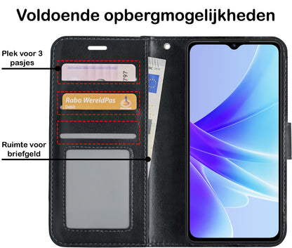 OPPO A57 Hoesje Bookcase Cover met Kaarthouder - Zwart
