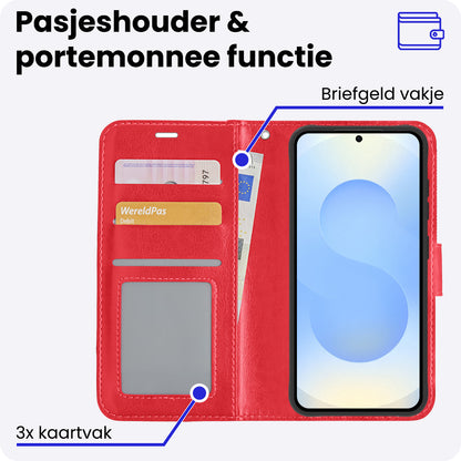 Samsung S25 Hoesje Bookcase Cover met Kaarthouder - Rood