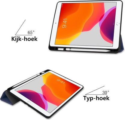 iPad 10.2 2019 Trifold Bookcase Hoes met Penhouder voor Apple Pen - Donkerblauw