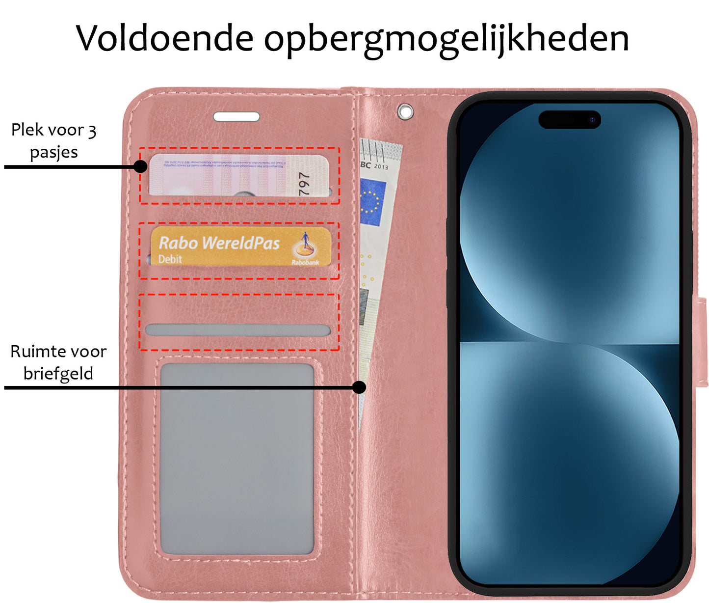 iPhone 15 Hoesje Book Case Kunstleer - Rosðð goud