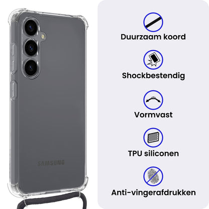 Samsung S25 Plus Hoesje met Koord Backcover Shockproof - Transparant