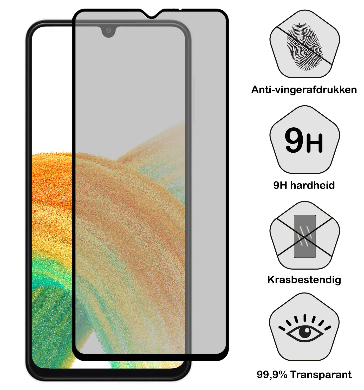 Samsung A33 Screenprotector Privacy Tempered Glass