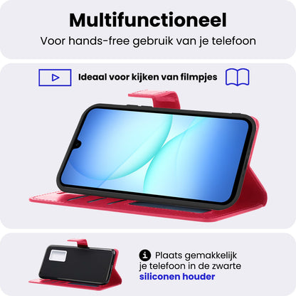 Samsung A17 Hoesje Bookcase Cover met Kaarthouder - Donkerroze