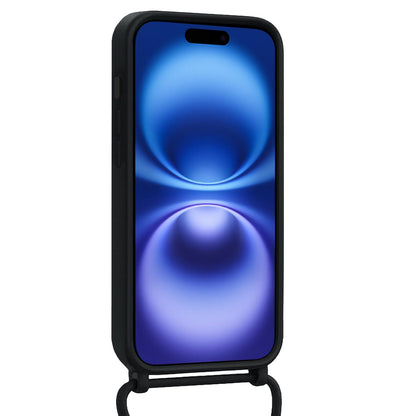 iPhone 16 Hoesje Met Telefoonkoord en Pasjeshouder Siliconen - Zwart