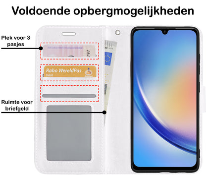 Samsung A34 Hoesje Bookcase Cover met Kaarthouder - Wit
