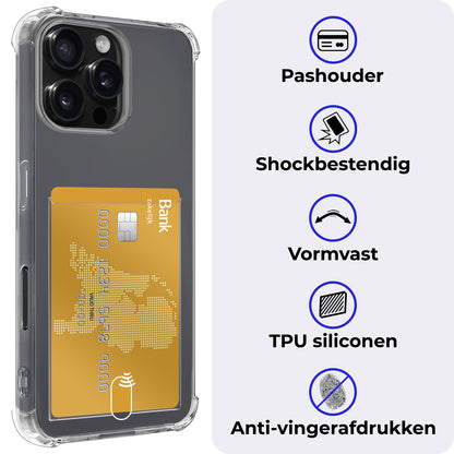 iPhone 16 Pro Max Hoesje Kaarthouder Backcover Shockproof - Transparant