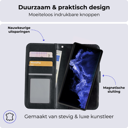 Samsung S22 Ultra Hoesje Bookcase Cover Uitneembaar - Zwart