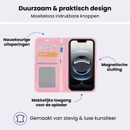 iPhone 16e Hoesje Bookcase Cover met Kaarthouder - Lichtroze