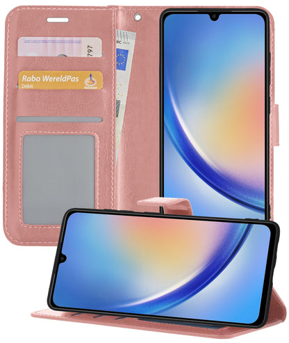 Samsung A34 Hoesje Bookcase Cover met Kaarthouder - Rosé goud