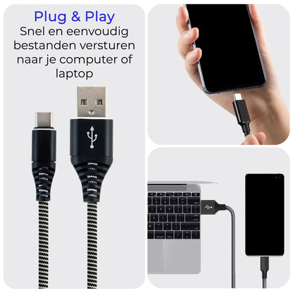 USB-C Kabels Oplaadkabel Datakabel USB C Kabel Nylon Gevlochten - USB C naar USB A Kabel - USB C Oplader - 1 meter - Zwart/Wit