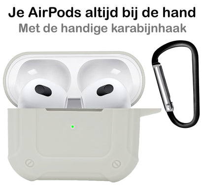 AirPods 3 Hoesje Shock Proof Case Siliconen met Clip - Wit