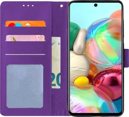 Samsung A71 Hoesje Bookcase Cover met Kaarthouder - Paars