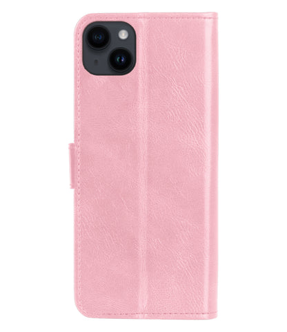 iPhone 15 Plus Hoesje Bookcase Cover met Kaarthouder - Lichtroze