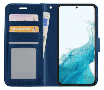 Samsung S22 Hoesje Bookcase Cover met Kaarthouder - Donkerblauw